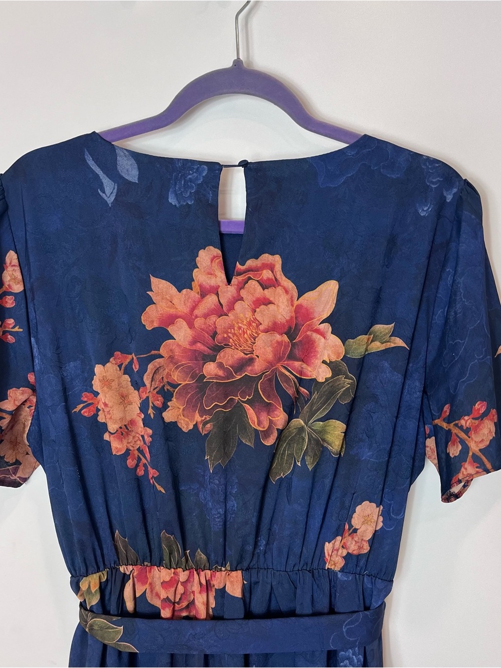 Baltic Born Colina Maxi Dress Navy Blue Floral Women's XL Side Slit Tie Waist - Picture 7 of 11